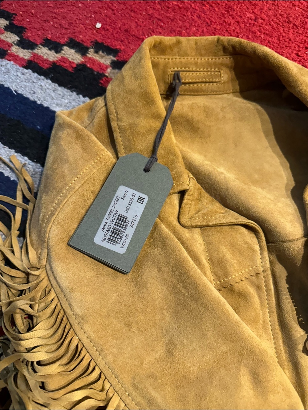 AllSaints Mustard Suede Fringe Jacket - Picture 2 of 2